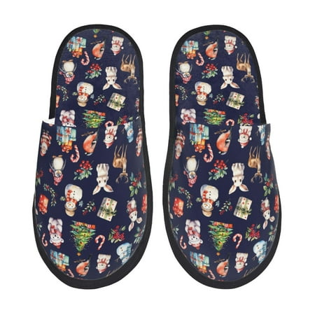 

Fuzoiu Christmas Critters Delight Print Unisex Furry Slippers Plush Indoor Shoes Trendy House Slippers Anti-Skid EVA Sole House Shoes for Home Office and Travel -Large