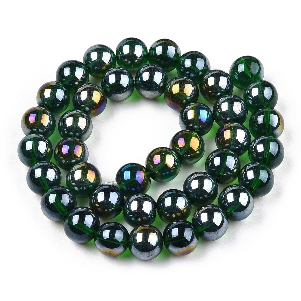20strands Electroplate Transparent Glass Beads Strands AB color Plated Round Dark Green 9.5~10mm Hole: 1.5mm about 40~42pcs/strand 14.76~15.12 inch