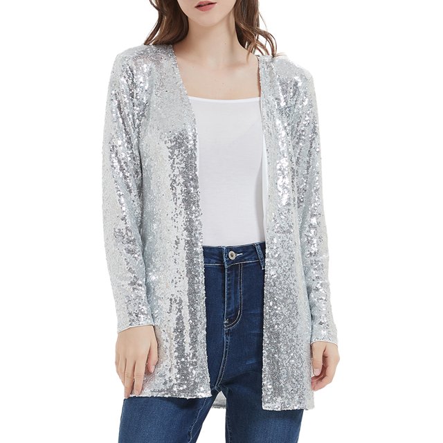 Women's Sequin Jacket Open Front Coat Blazer Party Cocktail Outerwear Cardigan