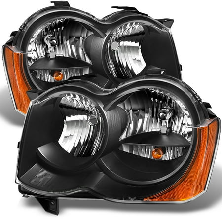 - Fit 2008-2010 Jeep Grand Cherokee *Halogen Type* Black Headlights L+R Lamps