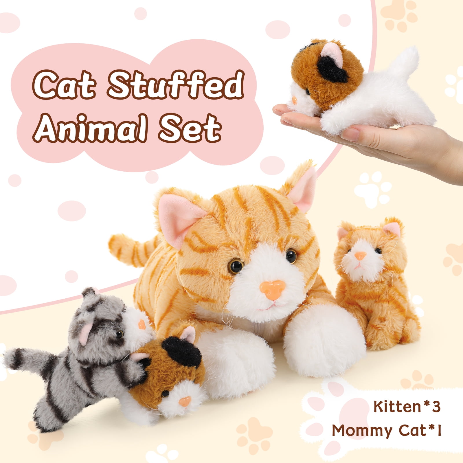 Muiteiur 4 Pcs Cat Stuffed Animal 15.7'' Cat Plush with 3 Babies