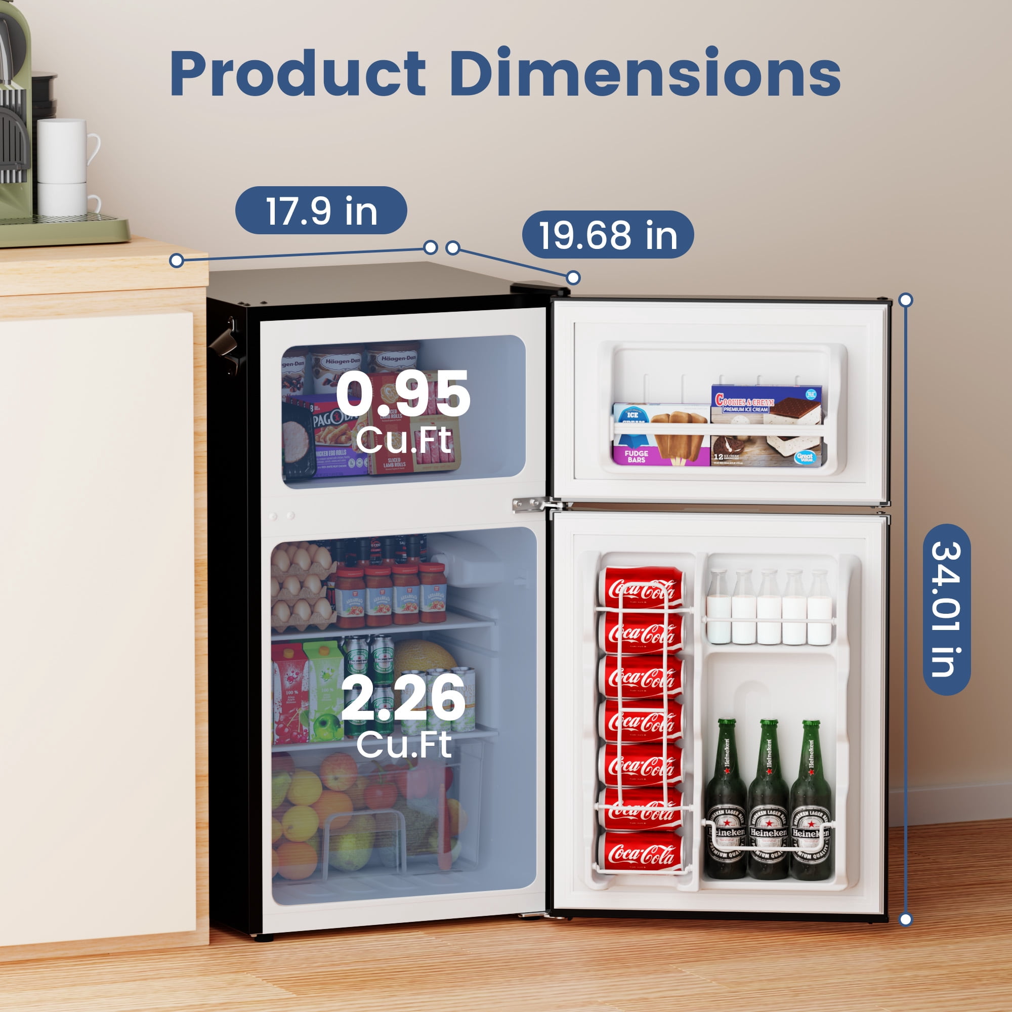BANGSON 3.2 Cu.Ft Retro Mini Fridge with Freezer, Small Refrigerator for Dorm Room & Home Bar ,Black