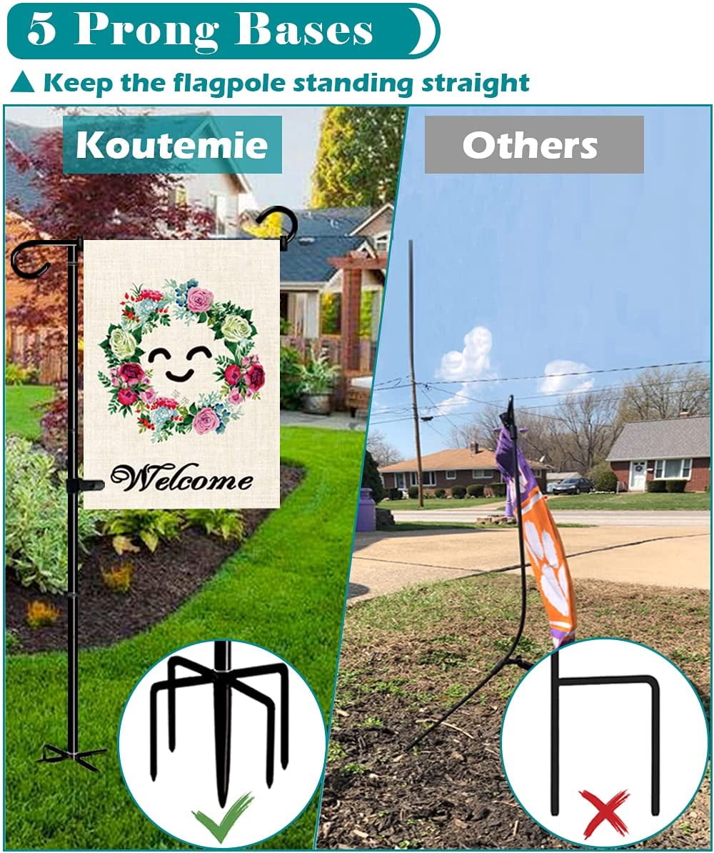49 Inch Extra Tall Garden Flag Stand Holder Pole with 5 Prong Bases for 12 x 18 Outside Fall Yard Flags Décor, Matte Black
