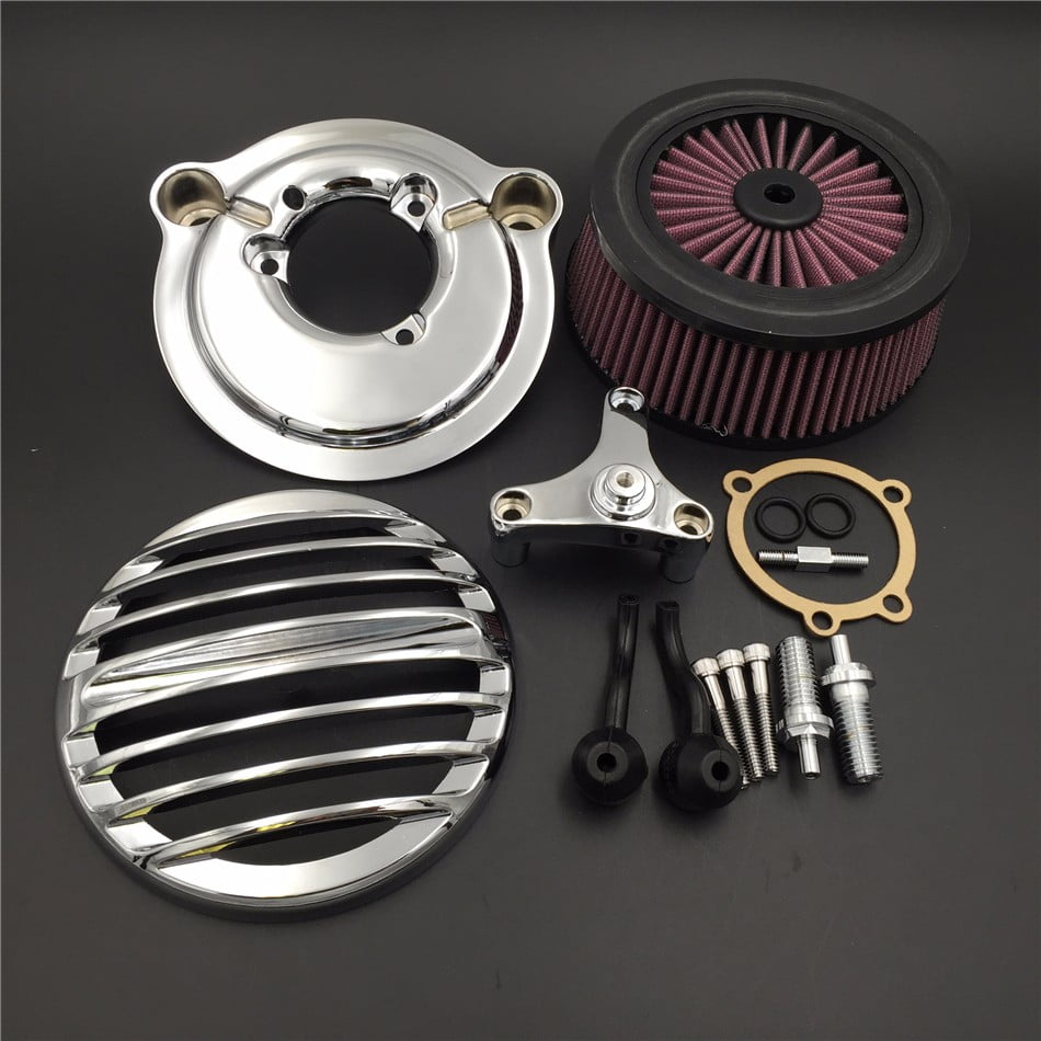 HTTMOTOR Motorcycle Chrome Grille Air Cleaner Intake Filter System Kit