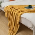 thumbnail image 6 of DISSA Flannel Fleece Blanket Soft Large Throw Blanket with Pompom Fringe Lightweight Cozy Plush Blanket Fit Sofa Bed(Mustard Yellow,51x63"), 6 of 10