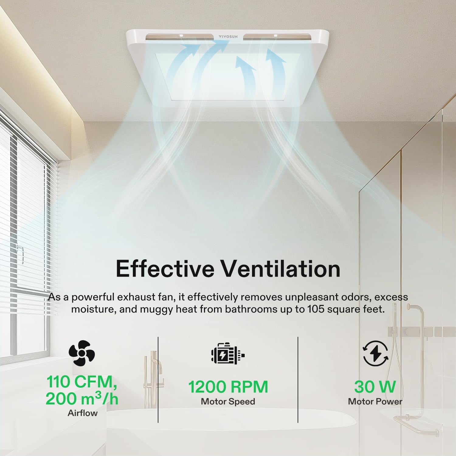 VIVOSUN 110 CFM 1.0 Sones Bathroom Ventilation & Exhaust Fan with Dimmable LED Light, 4 Inch Duct Fan