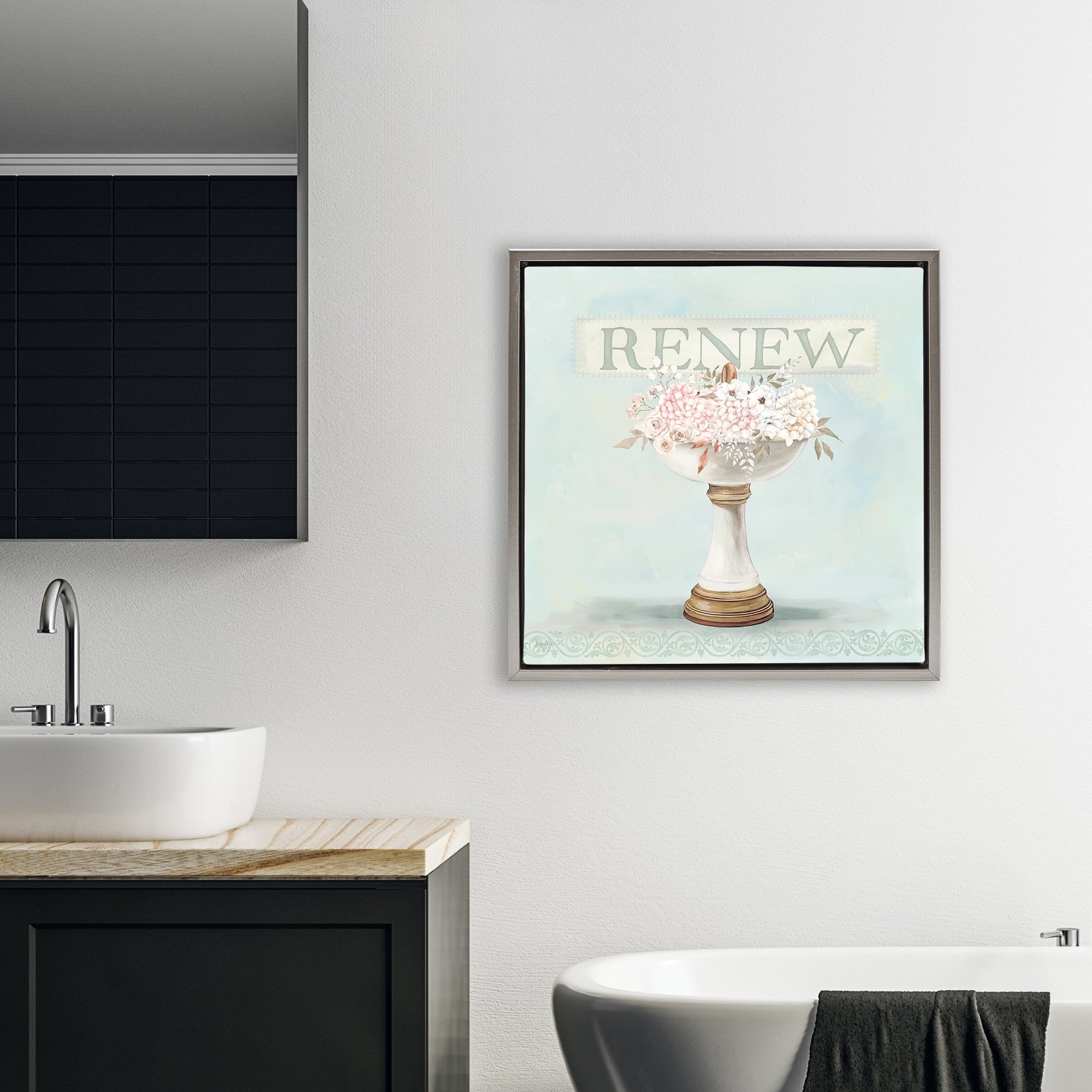 Stupell Industries Renew Floral Sink Gray Framed Floater Canvas Wall Art, design by Mollie B.