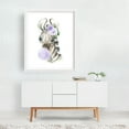 thumbnail image 2 of Zebra, Jungle Animals, Safari Animals, Bubble Gum, Purple Flowers, Gender Neutral Nursery - Illustration Watercolor Floral Animal Whimsical Humor White Framed Wall Art Print 6 x 8 inches, 2 of 3