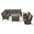 thumbnail image 3 of Opohoro 5-Piece Outdoor Wicker Patio Sectional Dining Set with 41" Fire Pit Table, Swivel Rocking Chairs and Sectional Couch, Gray, 3 of 22