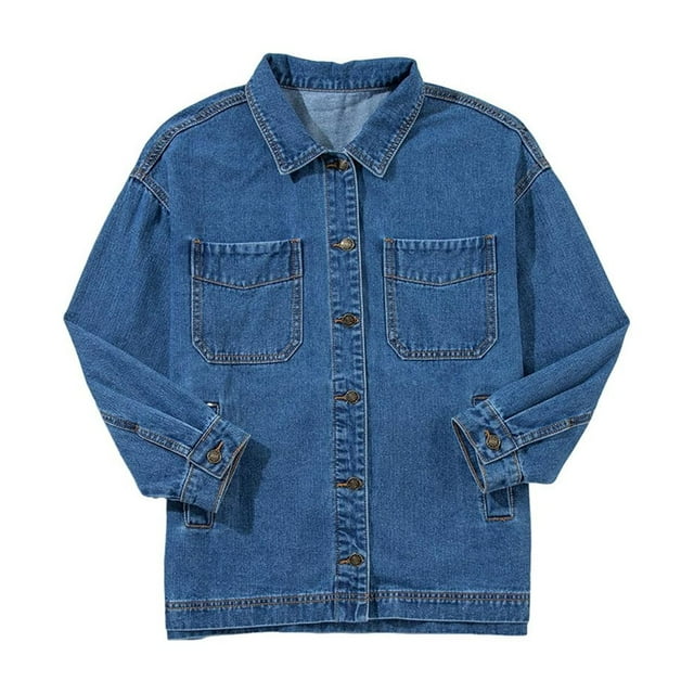 Chaqueta Vaquera de Mujer Oversize Estilo Boyfriend con Botones, Larga y Abertura Lateral. Chaqueta Vaquera Zimbaplatinum. Azul Real S