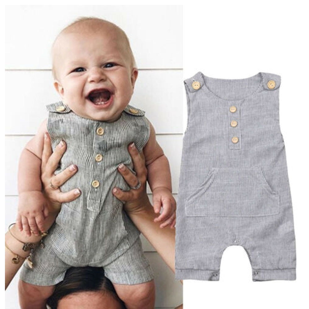 Newborn Baby Girls Boys Cotton Linen Romper Jumpsuit with Pockets Outfits 