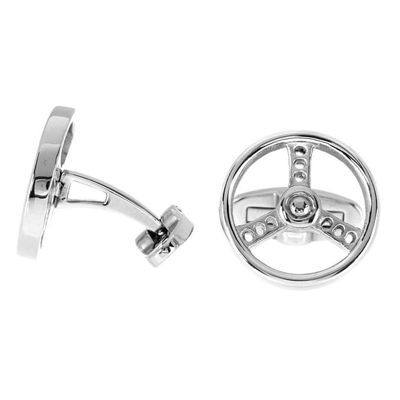 Arista Men's Steering Wheel Cuff Links in White Stainless Steel
