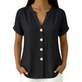 thumbnail image 3 of IMENGL Blouses for Women Loose Summer Color V Neck Up and Comfortable Short Sleeved Top . Casual Outfits Basic Women's Button Down Shirt,M-XXXL, 3 of 7
