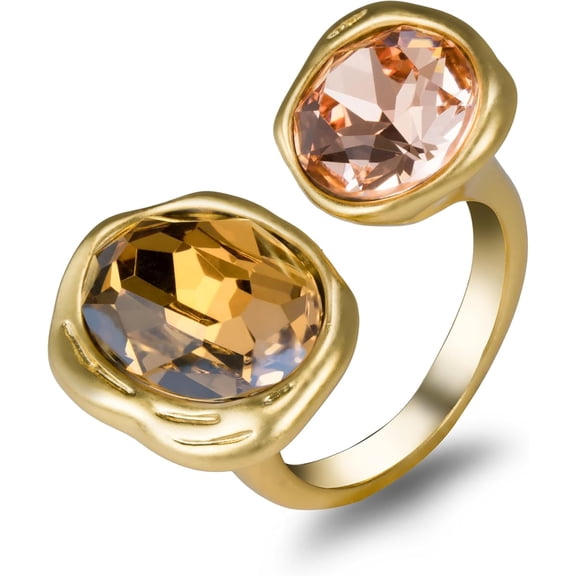 Open Statement Ring Cocktail Ring Cubic Zirconia Crystal Gemstones Antiqued Gold Plated Adjustable Open Band Vintage Jewelry for Women