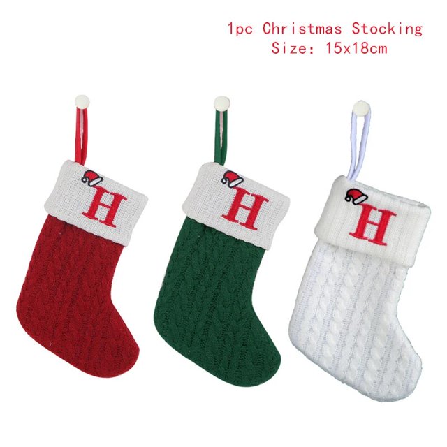 Calcetines navideños con letras rojas, blancas y verdes, adornos para árboles de Navidad, bolsas de regalo para decoración del hogar, Año Nuevo, 2024