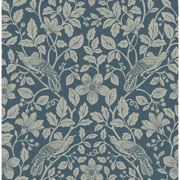 Advantage Marlow Dark Blue Bird Vine Wallpaper