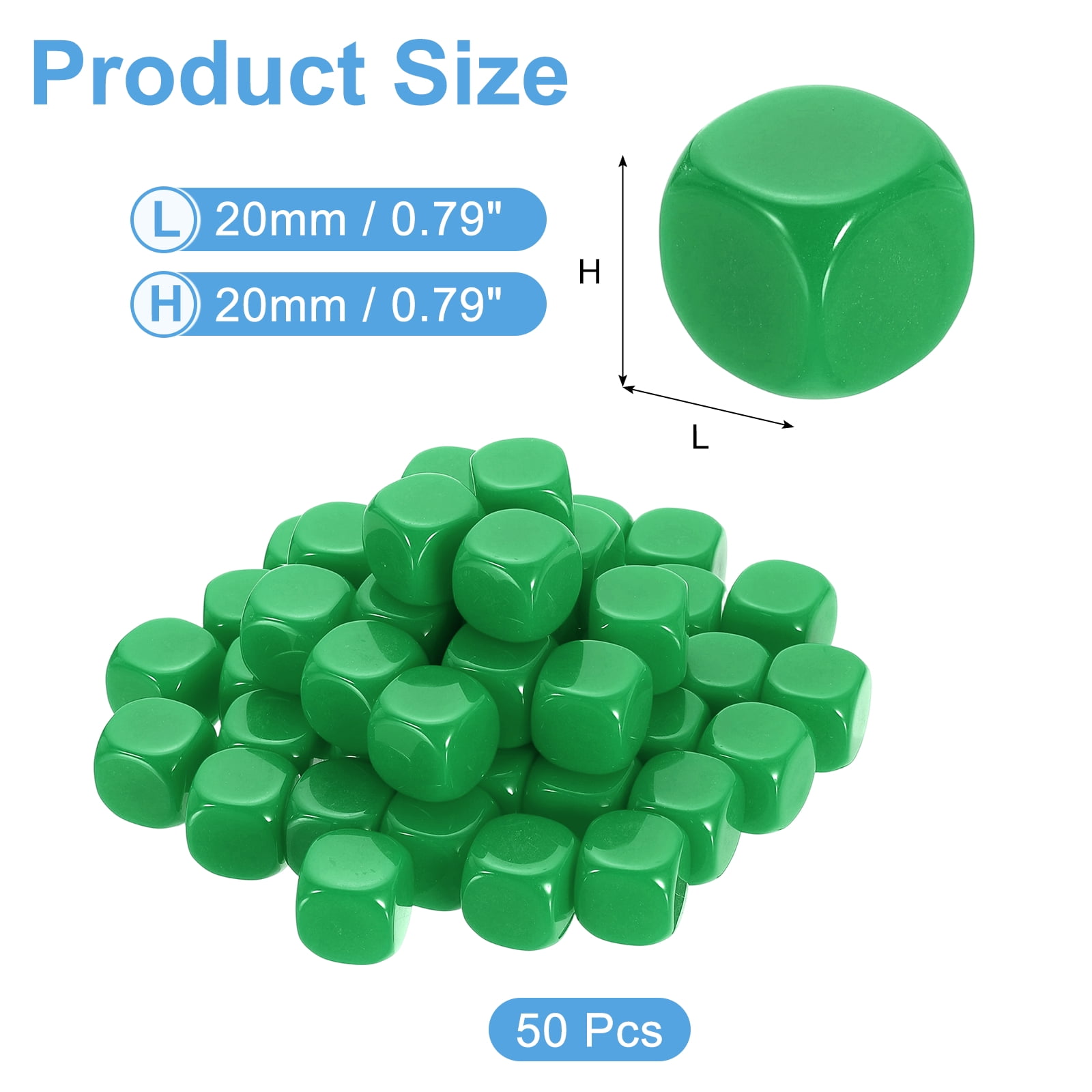 50Pack Rounded Blank Six Sided Dice 20mm/0.8inch Acrylic Dice, Green