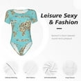 thumbnail image 6 of Balery Women'Sworld Travel Line Icons Map Crew Neck Round Neck Short Sleeves Slim Fit Casual Basic Extender Bodysuit Daily Jumpsuit T Shirts-Large, 6 of 9