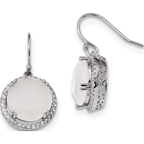 Sterling Silver Rhodium-Plated Cz & Milky White Glass Stone Earrings Made In China qe13994