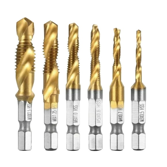Tap Drill Bit Set, Hex Shank Tap Set 6PCS Standard Thread for Chamfering Tapping Drilling