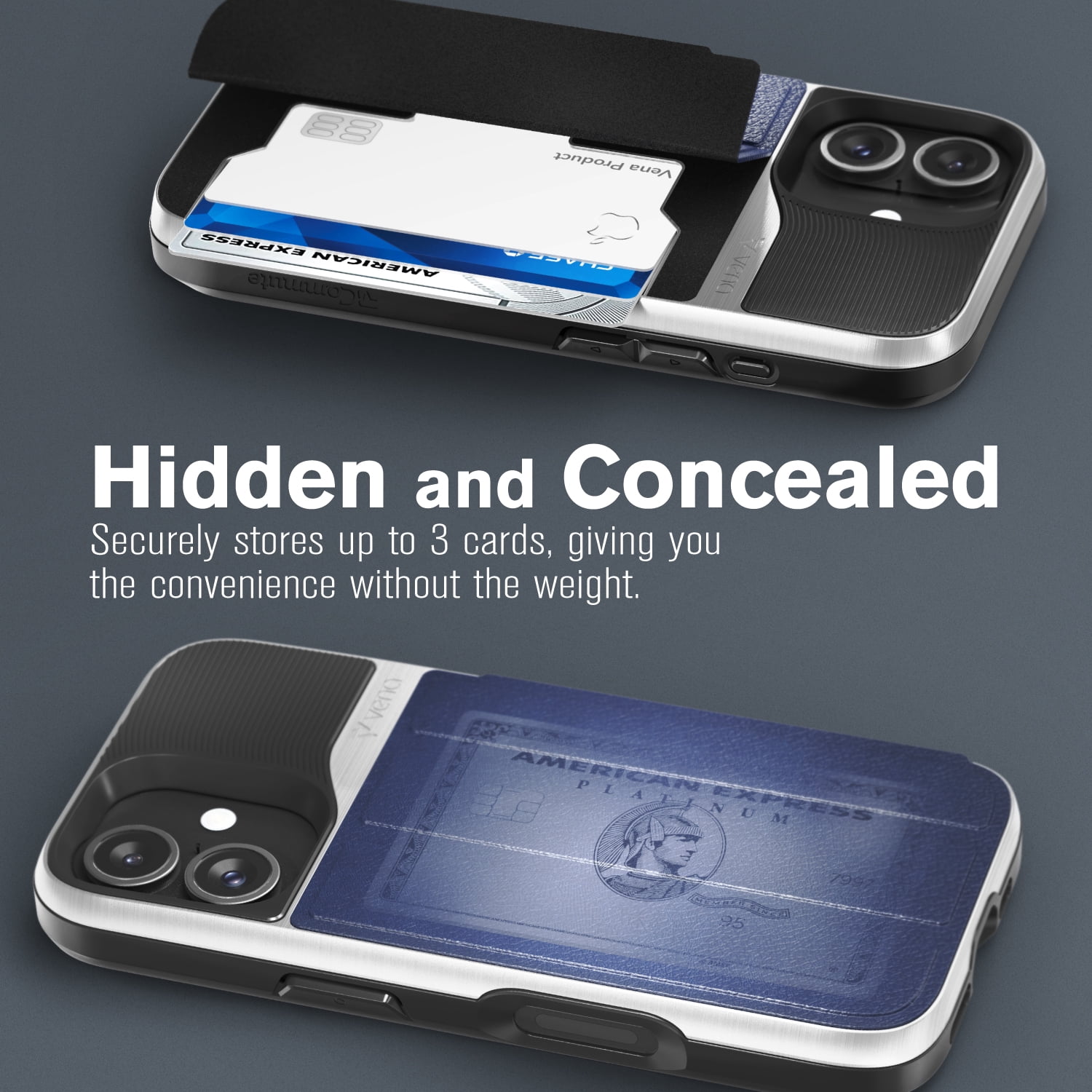 Vena vCommute Wallet Case Compatible with Apple iPhone 16 (6.1"), (Military Grade Drop Protection) Flip Leather Cover Card Slot Holder with Kickstand - Silver / Blue / Black