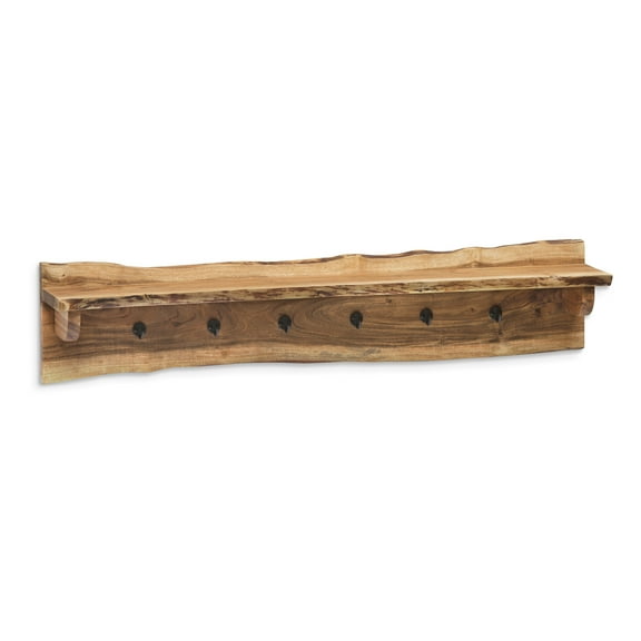 Alpine Natural Live Edge Wood 48" Coat Hooks with Shelf
