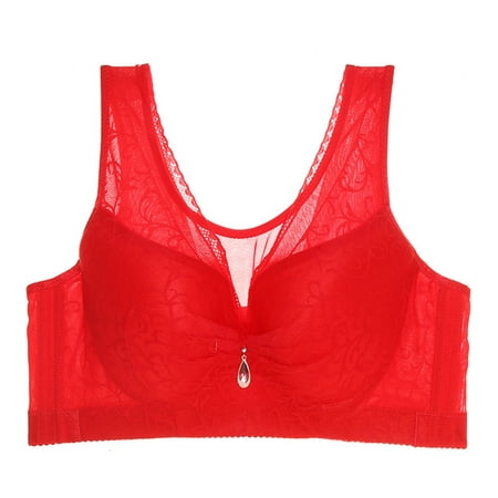 

Bigersell V Neck Cami Bra for Women Girls Women Yoga Sports Front Closure Elastic Breathable Lace Trim Bra Underwear Big & Tall Size Bandeau Bra for Female Girls Style 3487 Red 46C