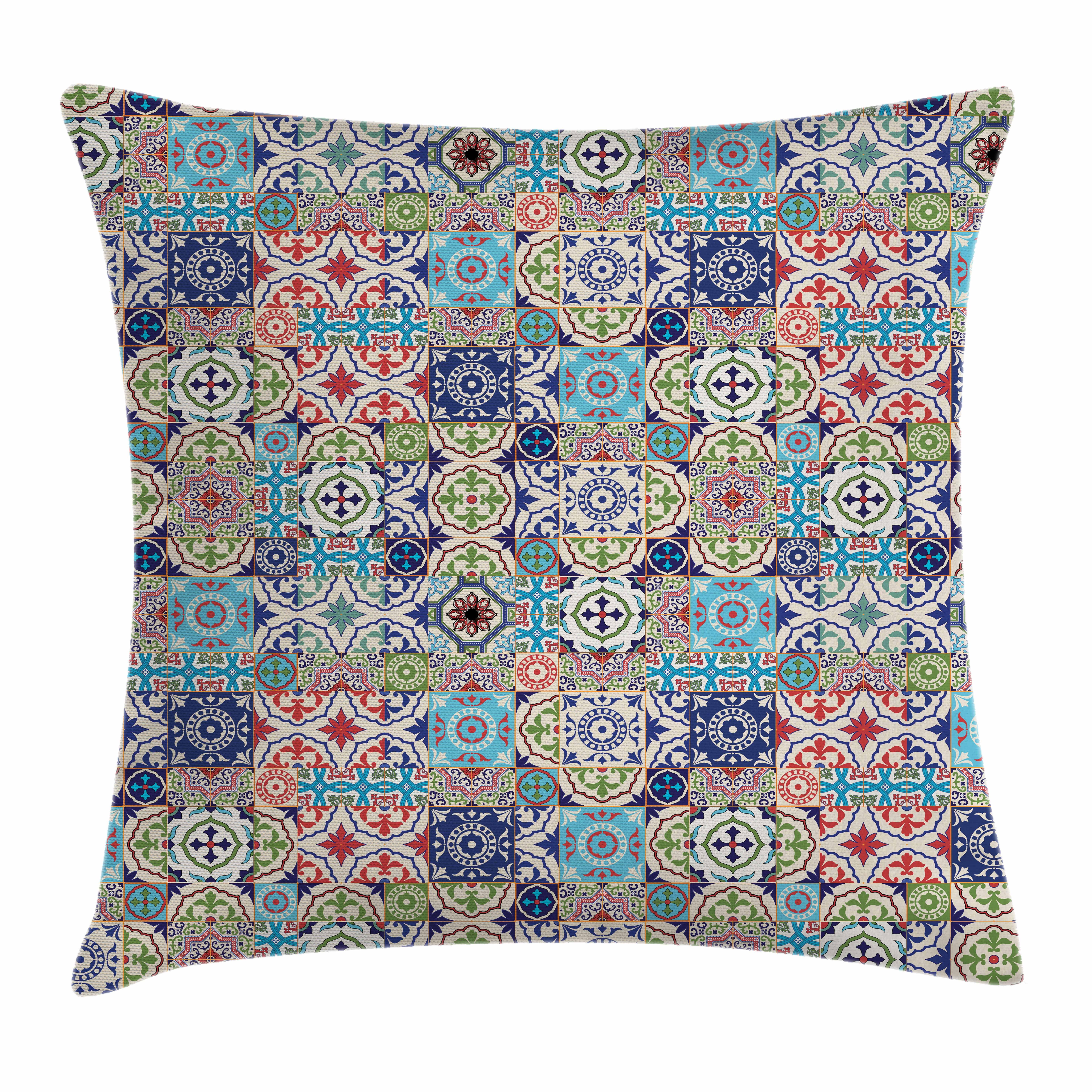 Moroccan Throw Pillow Cushion Cover, Geometric Squares and Rectangles Colorful and Complex
