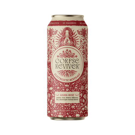 Corpse Reviver Guava Rose Electrolyte Hydration Drink – Sparkling Water, Non-Alcoholic, 16 fl oz Cans, Single