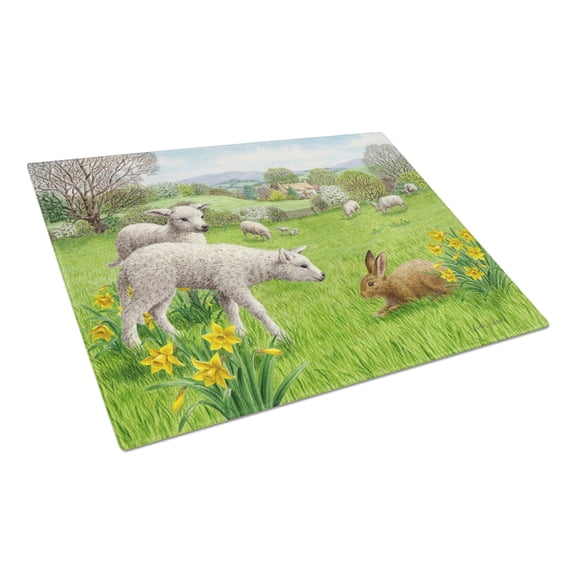 Caroline's Treasures Lambs, Sheep and Rabbit Hare Glass Cutting Board Large