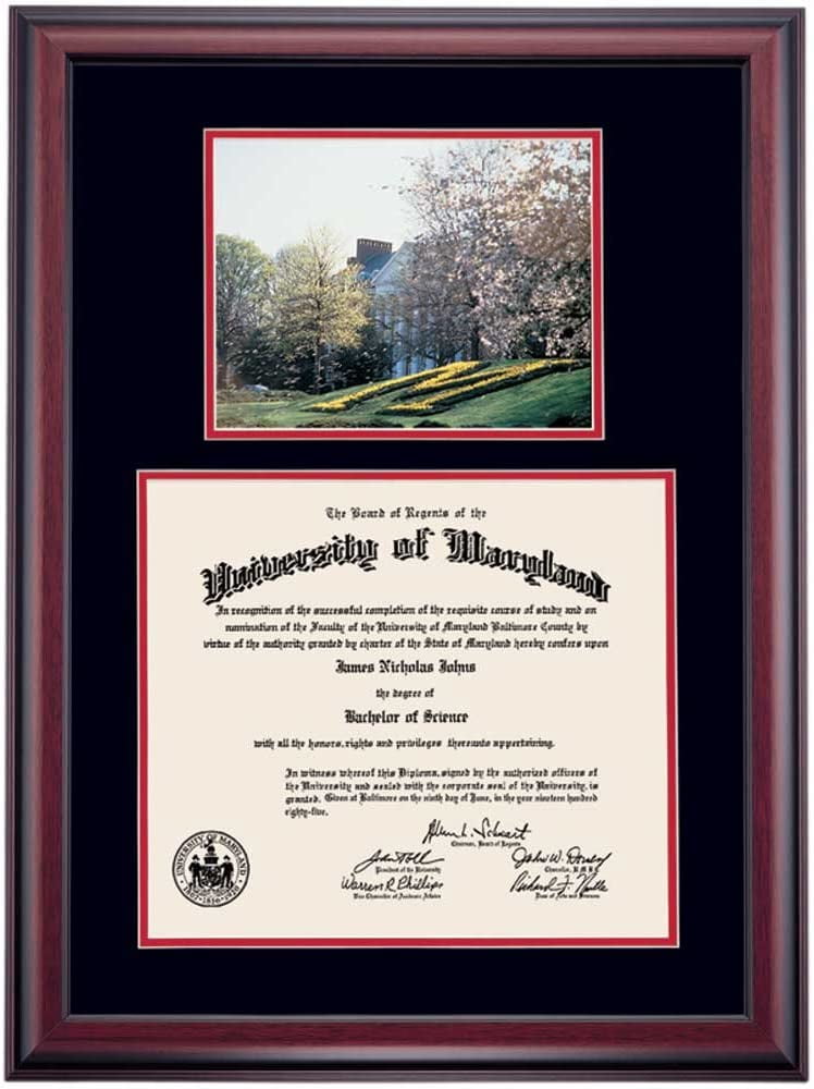 OCM Diploma Frame for University of Maryland UMD, Black/Cherry Mat with