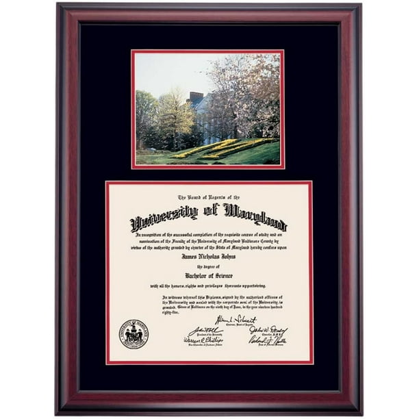 OCM Diploma Frame for University of Maryland UMD, Black/Cherry Mat with
