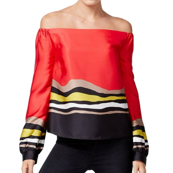 Rachel Roy Womens Striped Pullover Blouse, Red, 4