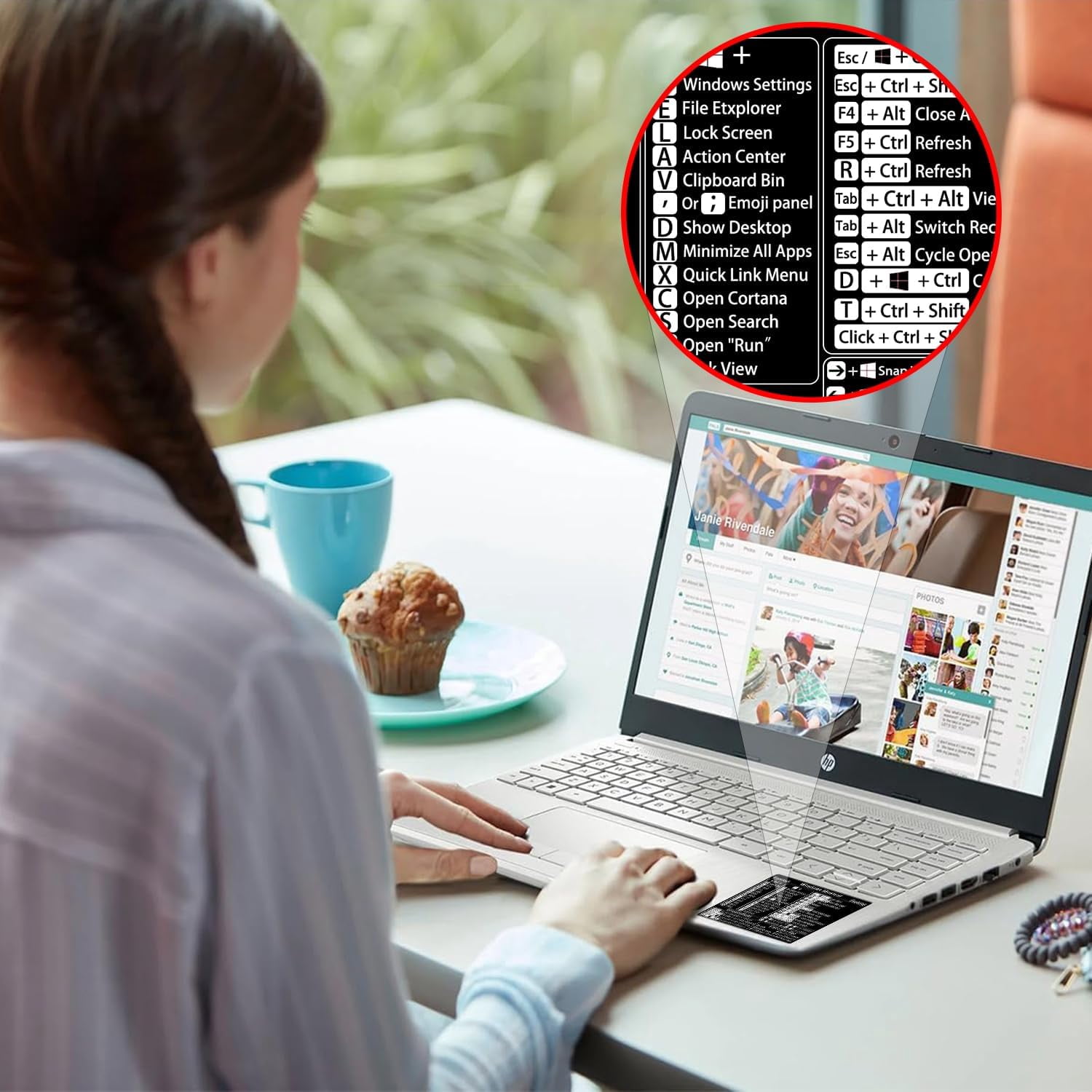 2-Pack丨Windows Shortcut Sticker丨, Keyboard Shortcut Vinyl Sticker, Laptop Keyboard Shortcuts Stickers for Windows System Any PC Computer Laptop Desktop Notebook-Black Background with White Letters