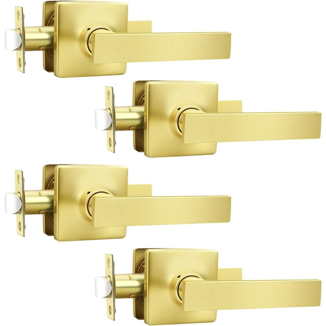 Levier de Porte de Passage en Laiton Doré Brossé Poignées de Porte Intérieures (Ensemble de Levier Antidérapant) pour Portes de Couloir Ou Garde-Robes Réversible pour Portes de Garde-Robe Côté Droit et Gauche Leviers de Porte d'Intérieur à Main