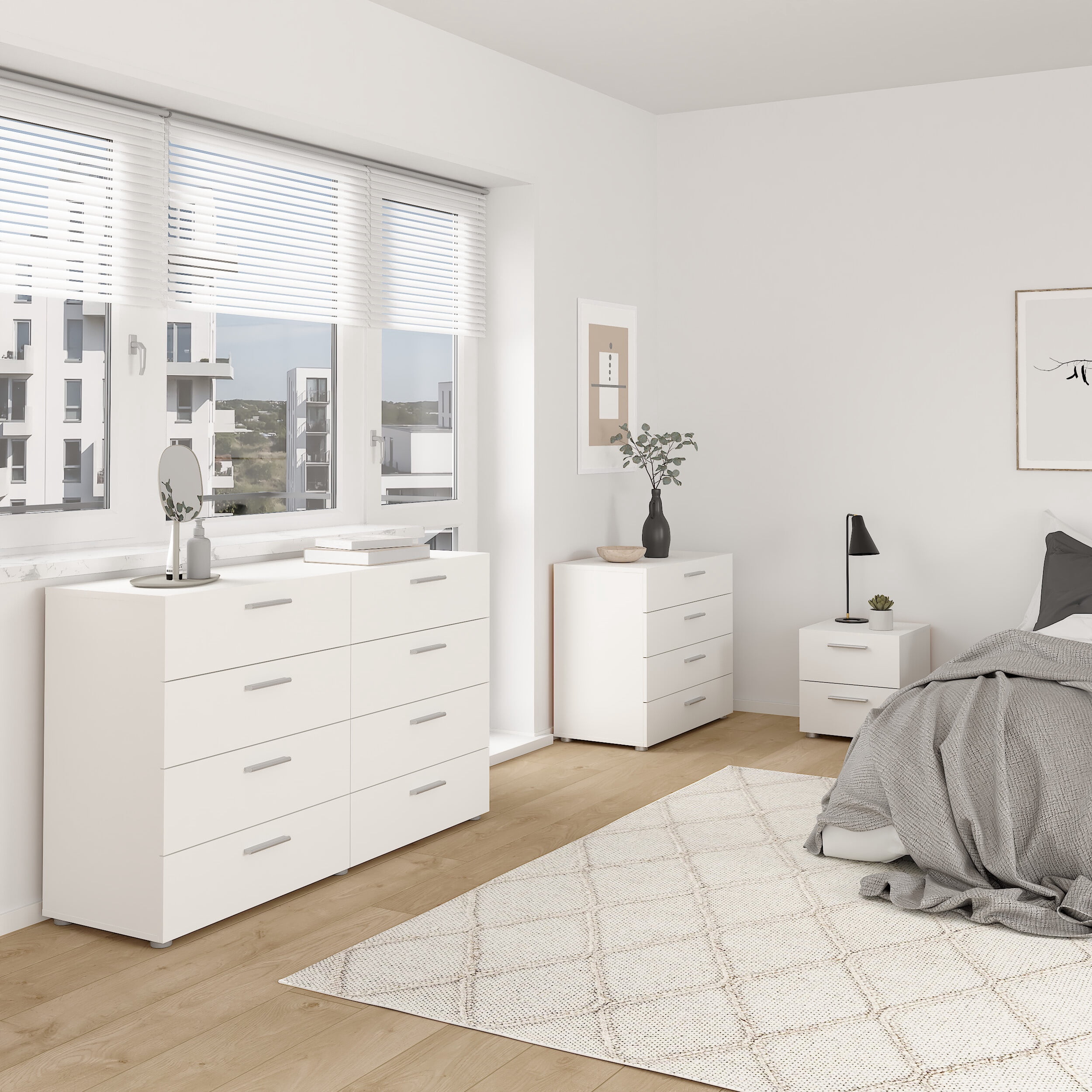 Tvilum Loft 4-Piece Bedroom Set with Dresser, Chest and Nightstands, White