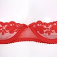 thumbnail image 7 of iiniim Woman's Lace Sheer Shelf Bra Lingerie Underwired Balconette 1/4 Cup Hollow Out Bralette Red B 5XL, 7 of 7