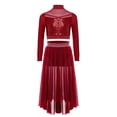 thumbnail image 2 of TSSOE 2-piece Lyrical Dance Outfits for Girls Sequined Long Sleeve T-shirt with Chiffon Skirt for Figure Skating Ballet Burgundy 12, 2 of 7