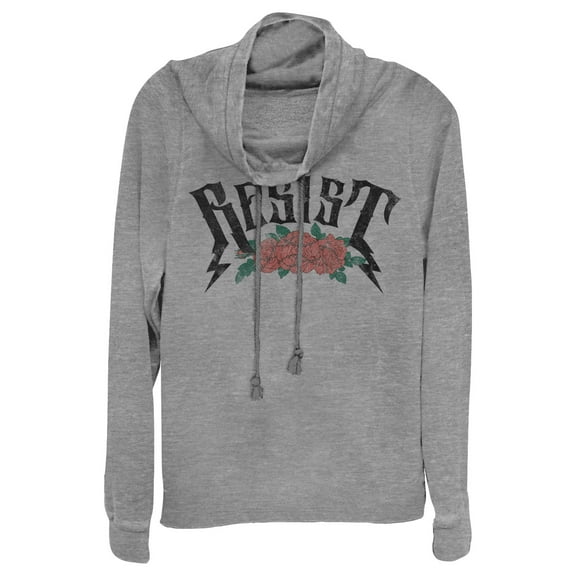 Junior's CHIN UP Floral Rock Resist  Cowl Neck Sweatshirt Gray Heather X Large