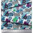 thumbnail image 2 of Soimoi Blue Modal Satin Fabric Tropical Leaves & Wild Animal Decor Fabric Printed BTY 42 Inch Wide, 2 of 3