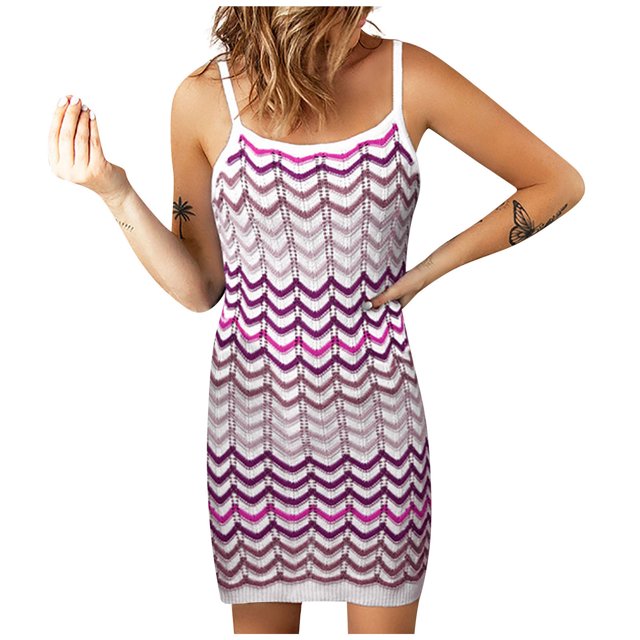 Moda mujer verano Patchwork casual cuello redondo sin mangas vacaciones Cami Mini vestido Fridja yut3456