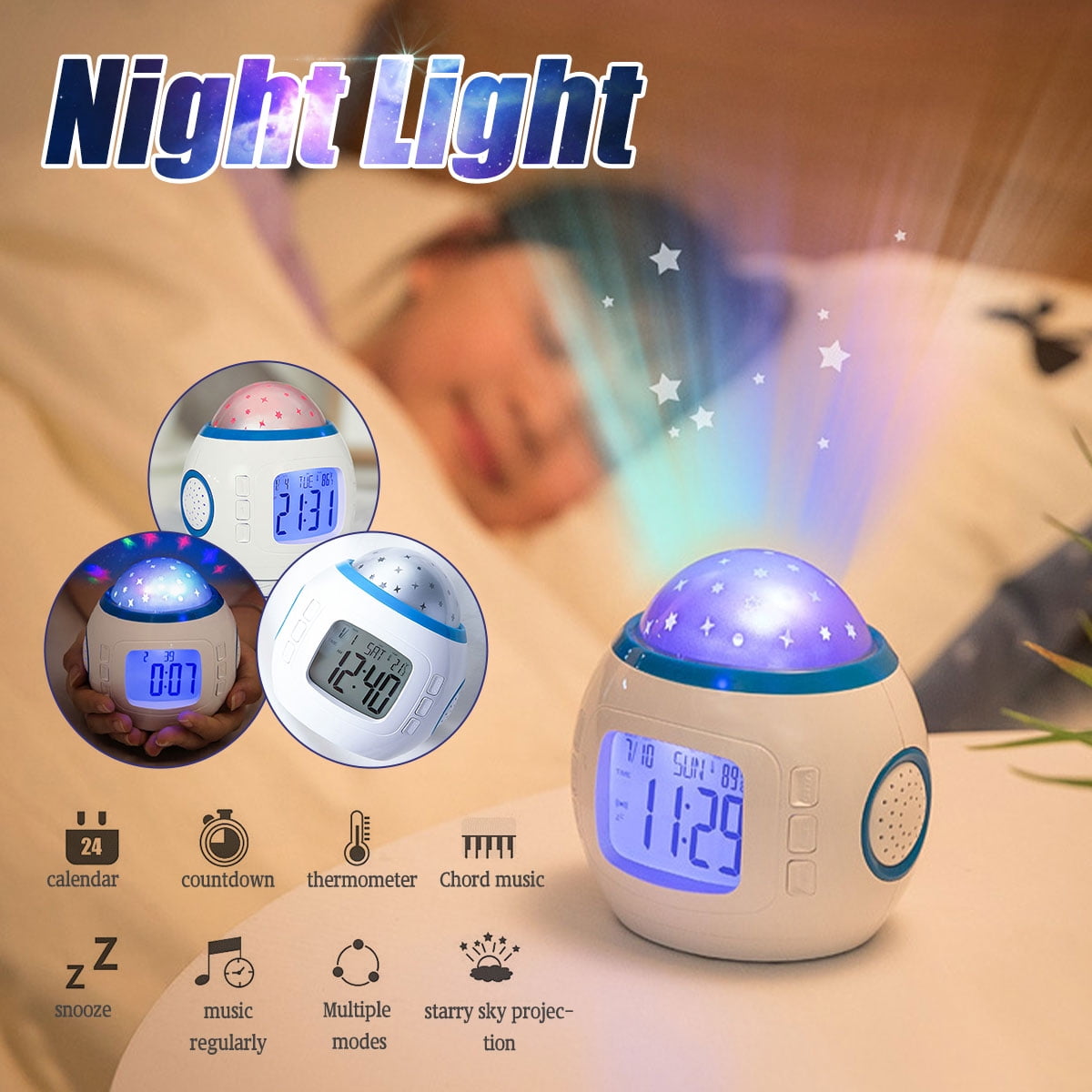Star Sky LED Night Light Projector Lamp Bedroom Digital Alarm Clock