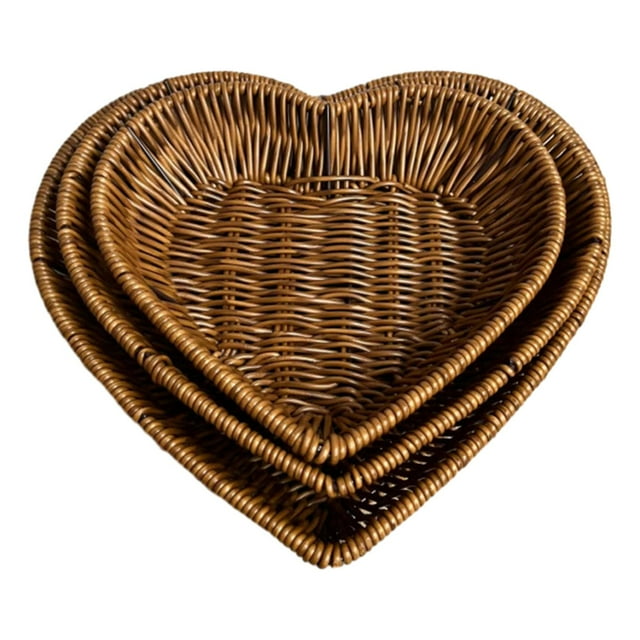 Heart-shaped Simulation Rattan Woven Basket Multi-Purpose Tabletop Storage Tray for Home Kitchen