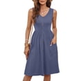 thumbnail image 4 of Kyusrd Robes d'Été pour Femmes 2025 à Boutons Taille Élastique Robe Tunique de Printemps avec Poches Robe Midi Décontractée Robe d'Été Ample Sans Manches Robes Débardeur, 4 of 9