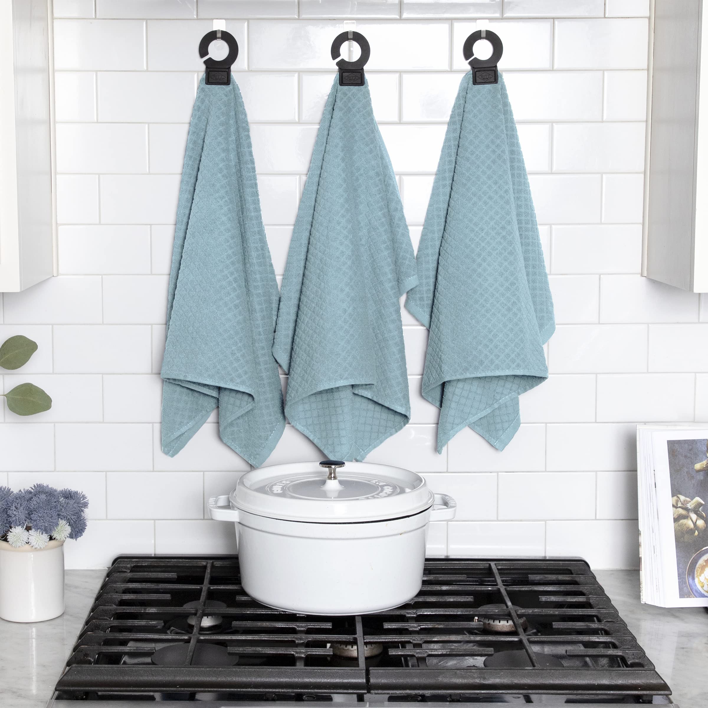 RITZ Hook and Hang Woven Kitchen Towel, Set of Two, Dew