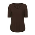 thumbnail image 5 of LEAVINGSUO Summer Tops for Women Ladies Tops Women Casual Short Sleeve Flared Sleeves V-Neck Solid Loose T-Shirt Blouse Tops, 5 of 7