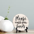 thumbnail image 2 of Round Please Wash Your Hands, Light Wood Color Bathroom Table Sign with Acrylic Easel, 2 of 3
