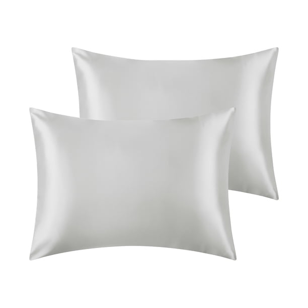 Juego de 2 fundas de almohada de satén REGALWOVEN para el cabello y la piel con cierre de sobre estándar color gris claro