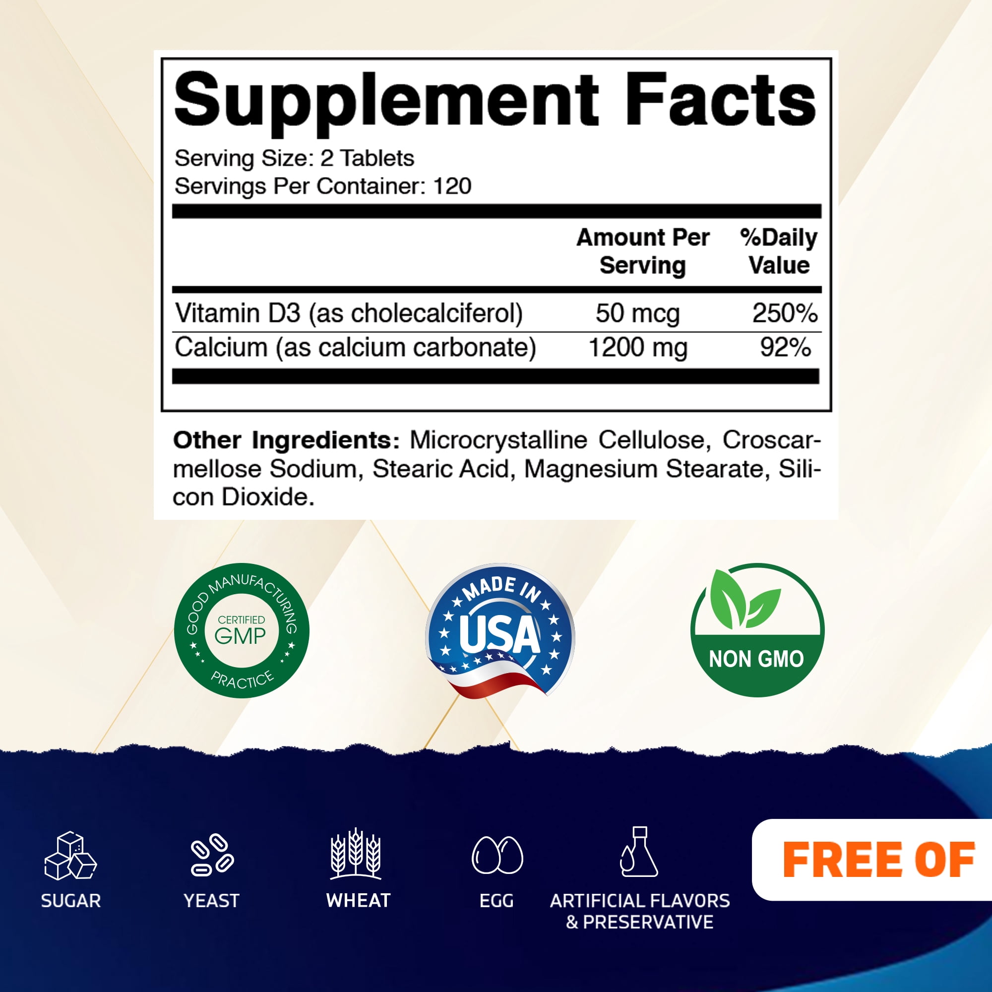 (2 pack) Vitamatic Calcium 1200mg with Vitamin D3 2000 IU (50mcg) – Bone & Immune Support Formula – 240 Tablets – High Absorption Calcium Carbonate with D3 – Non-GMO, Gluten-Free