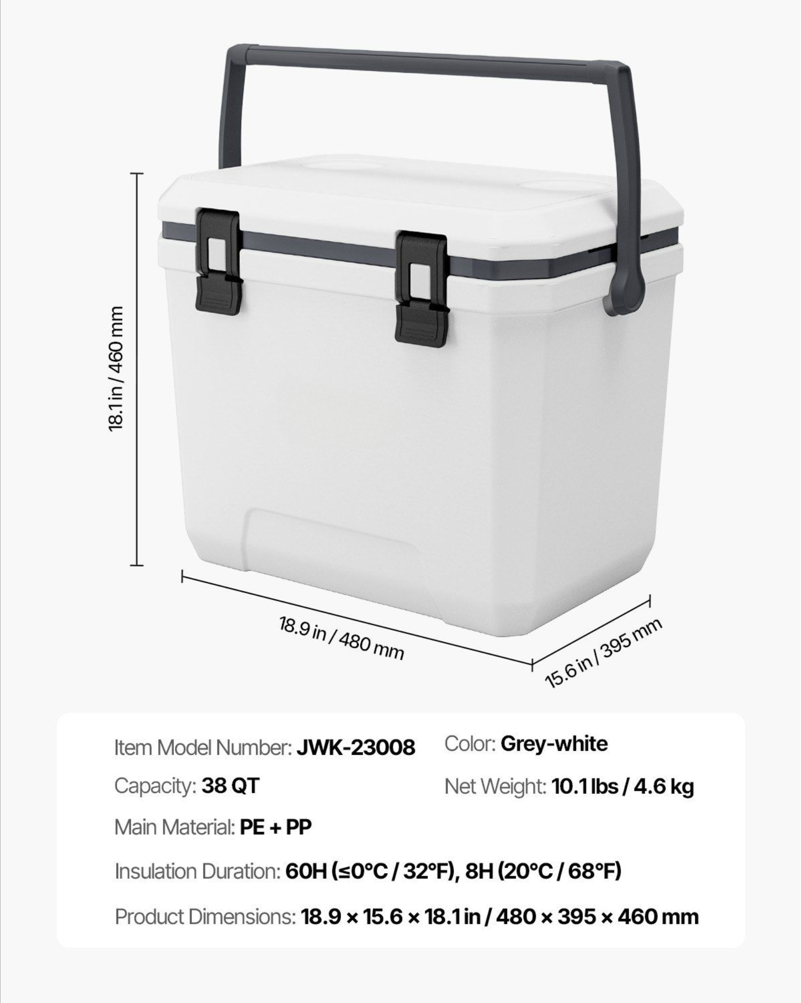 Portable Cooler 38 QT - Insulated Hard Cooler for Camping, Holds 54 Cans, Cup Holder Included
